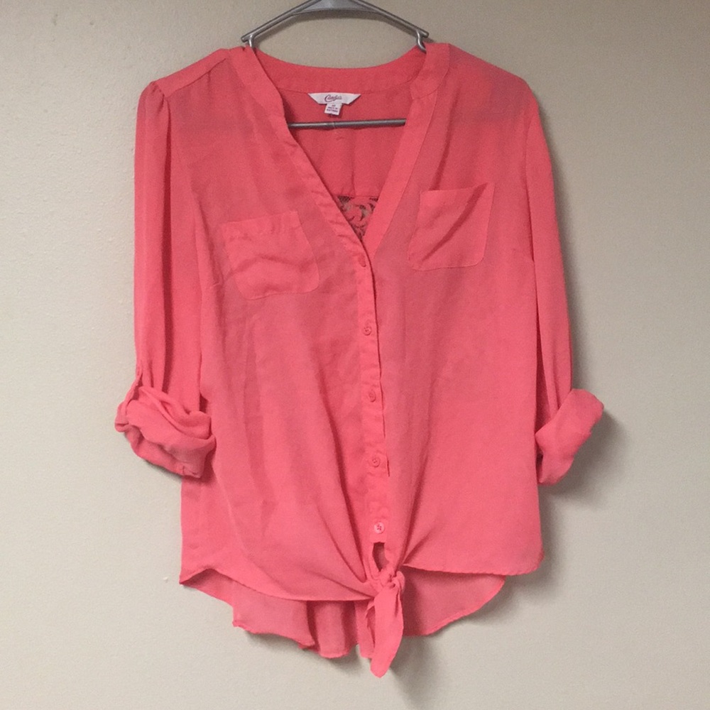 Coral Candies Chiffon Shirt with Lace Back